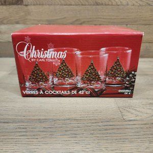 Last One!🎄NIB Vtg Christmas by Carlton 14oz Old Fashioned Set Of 4 Glasses 1985